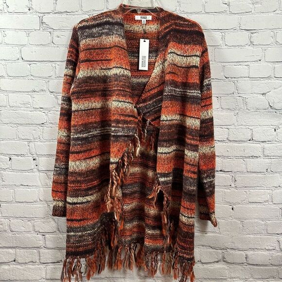 BB Dakota X Steve Madden Canyon Cutie Cardigan Stripe Open Front Orange M NWT - Picture 2 of 10